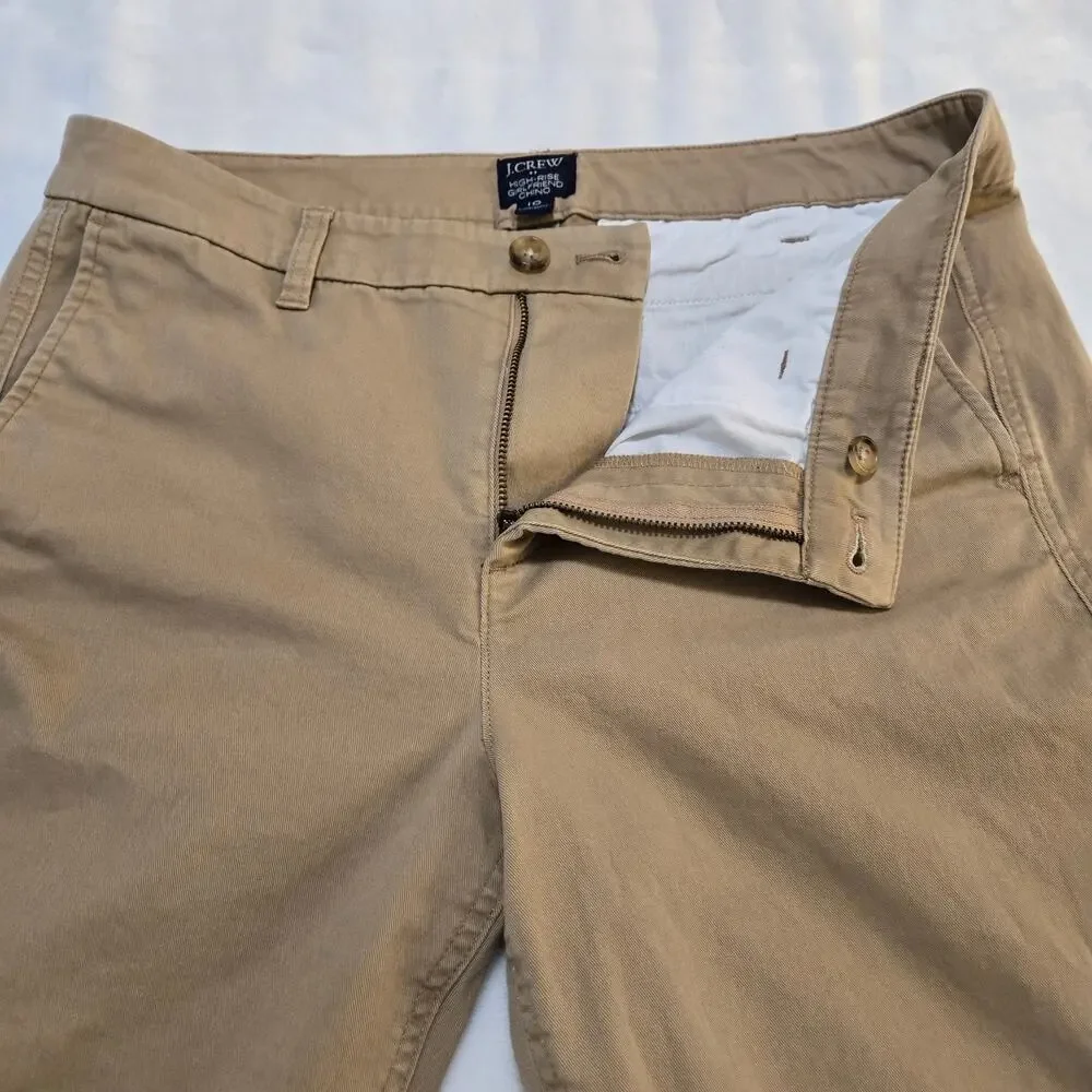 J.Crew Factory High-Rise Girlfriend Chino Size 10 Tan Khaki Cotton Stretch
